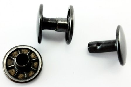 Dubbele  holnieten 2 bolle koppen Ø 7 mm , antraciet / zwart 100 sets 