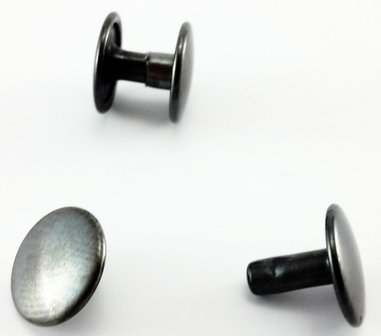 Dubbele  holnieten 2 bolle koppen Ø 7 mm , antraciet / zwart 100 sets 