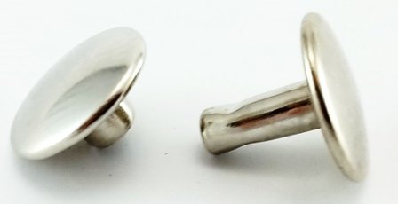 Dubbele  holniet  8 mm lang , 2 X Bolle kop &Oslash; 11 mm, zilver 1.000 sets